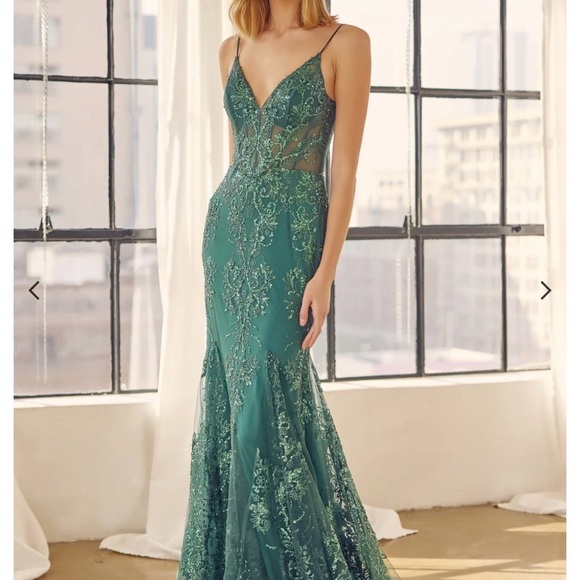Elegant Green Lace Prom Dress - Picture 12 of 12